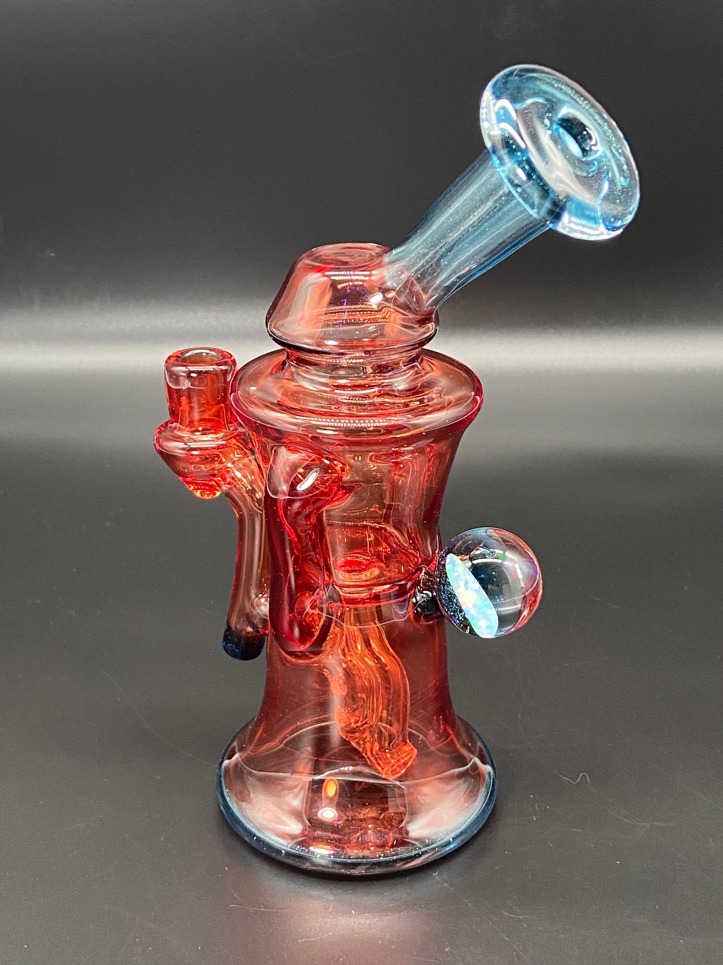 Djinn Glass Pomegranate and Blue Stardust Gillcycler with Opal