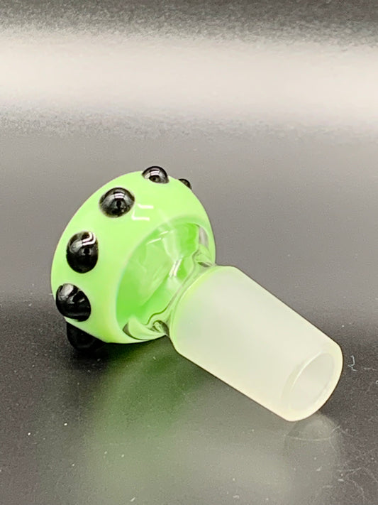 FunDumbMental Glass 18mm Green and Black Dot Accented Bowl